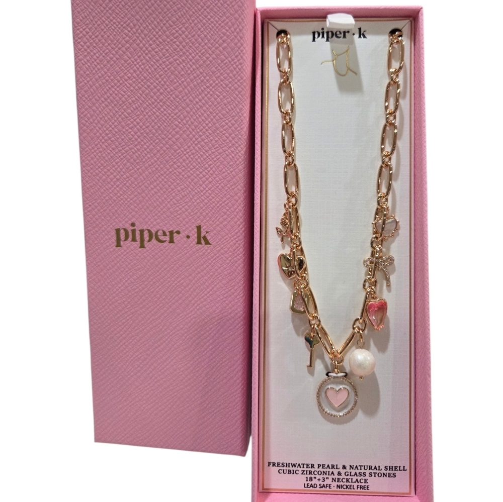 ๐โช๏ธPiper K โช๏ธfreshwater Pearl Natural Shell CZ Gold Heart Charm Necklace